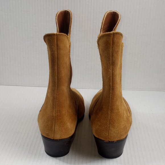 Zara Brown Tan Leather Pointed Toe Western Cowboy Ankle Boots - Picture 4 of 5